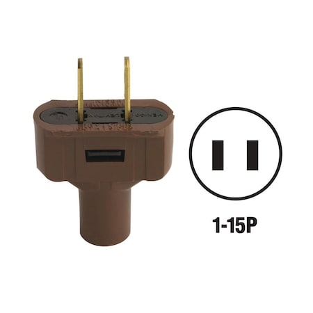 Leviton 15A 125V 2-Wire 2-Pole Vinyl Cord Plug, Brown 000-48643